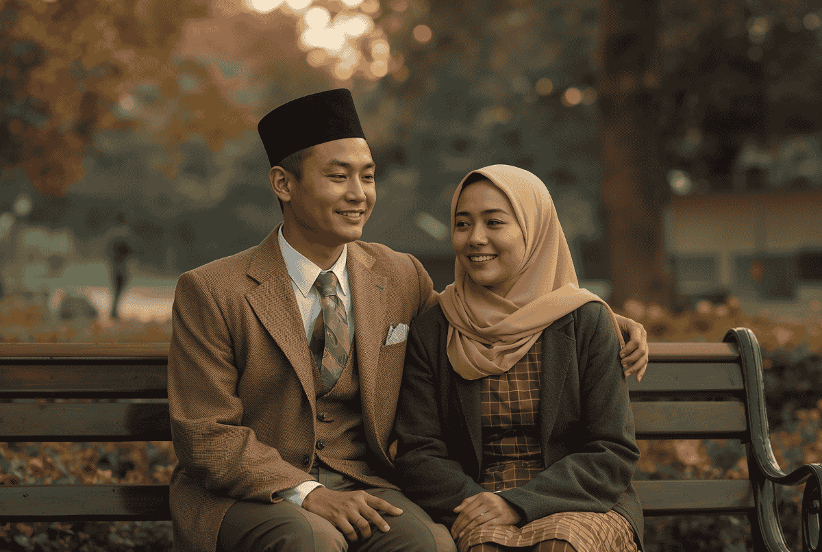 BJ Habibie dan Ainun muda duduk di taman sekolah tahun 1950-an
