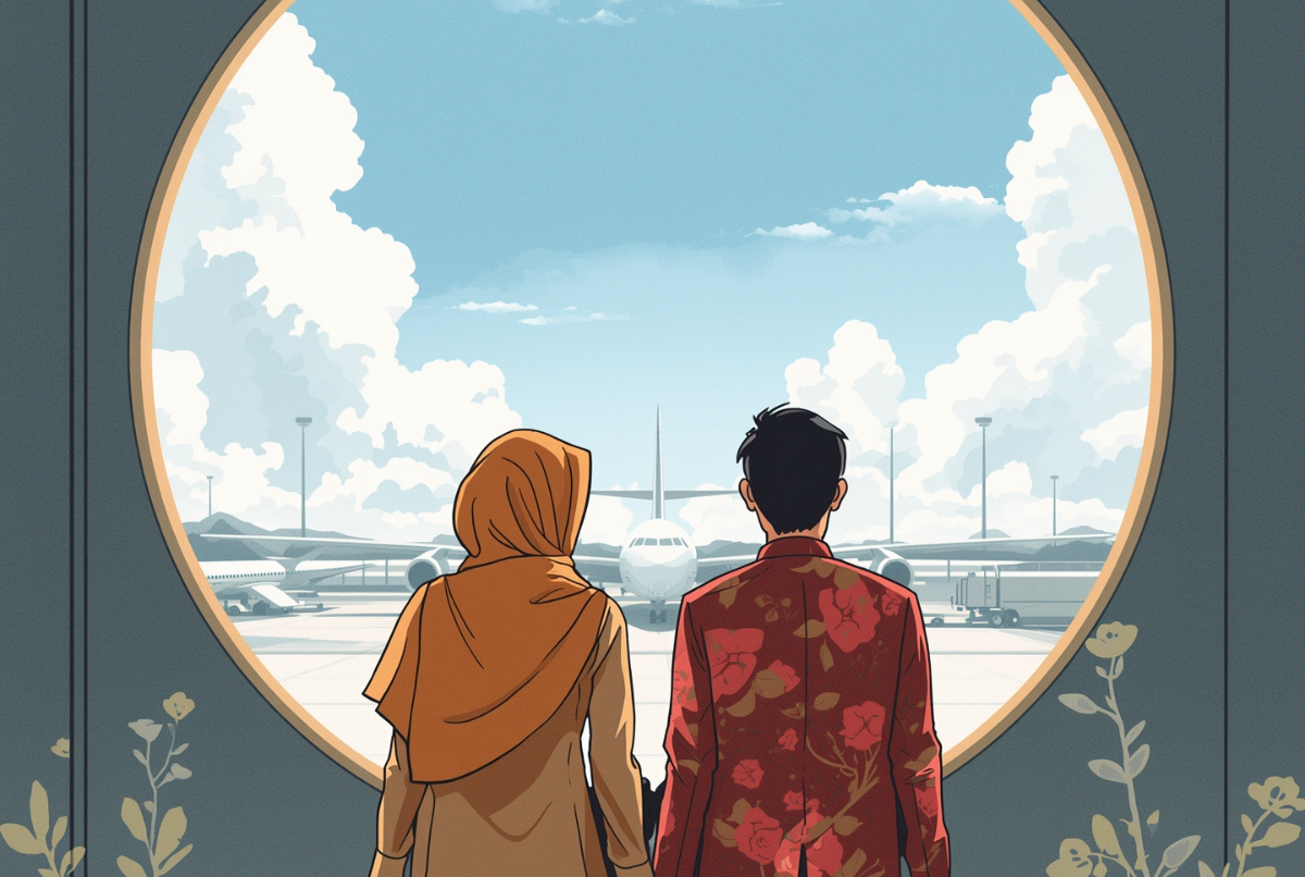 pasangan LDR bertemu di bandara saling tersenyum